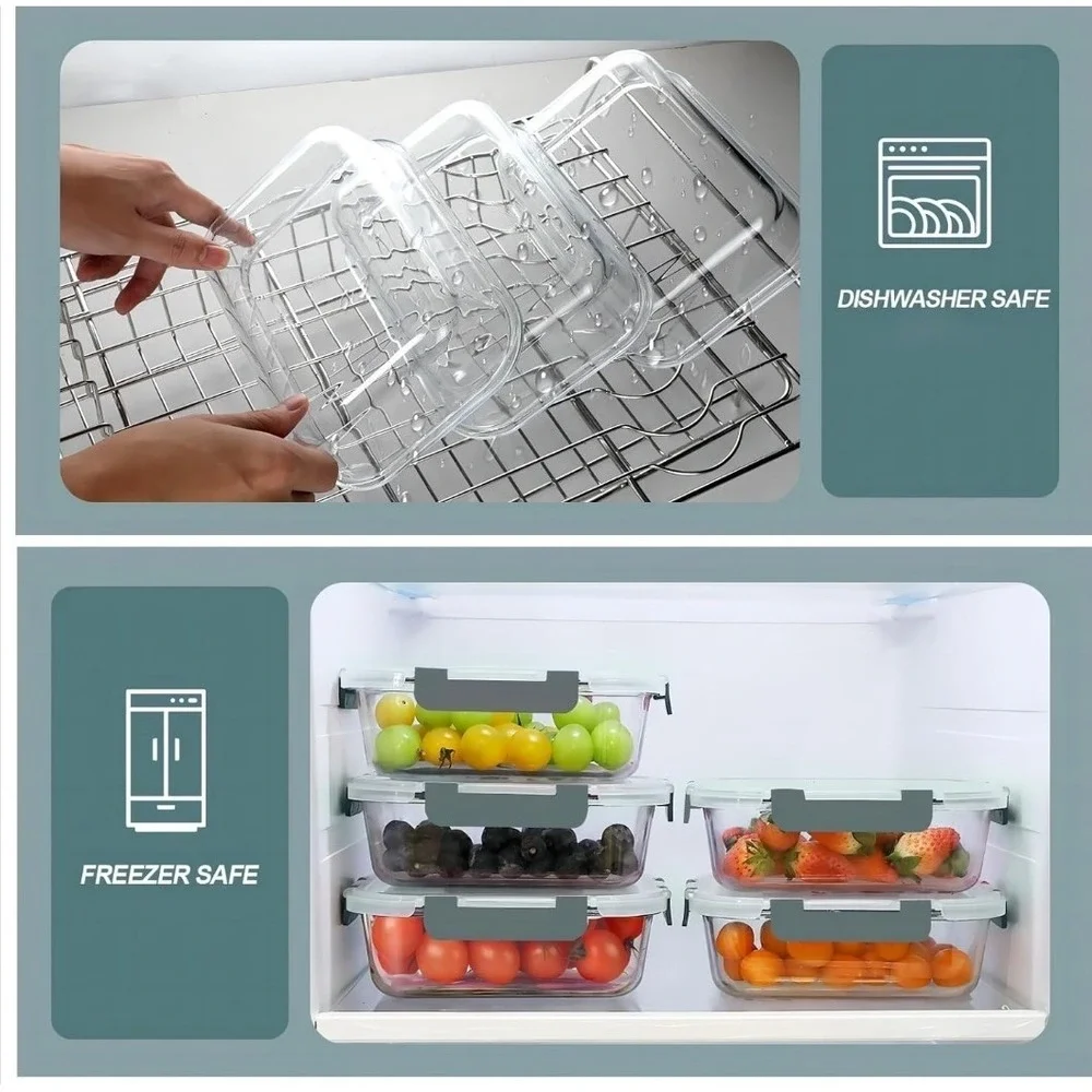 30‎ oz 5 Pack Glass Meal Prep Containers 2 Compartments, Glass Food Storage New